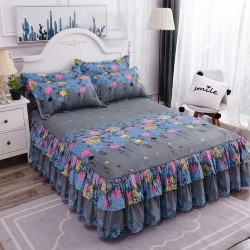 Bed Skirts Set Double Layer Bedspread Floral Printed Bed Sheet Bilateral Bed Skirt + 2 Pair Of Pillowcase Bedsheets