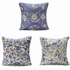 45x45cm Vintage Oriental Retro Blue Floral Linen Pillow Case Cushion Cover Home Decor
